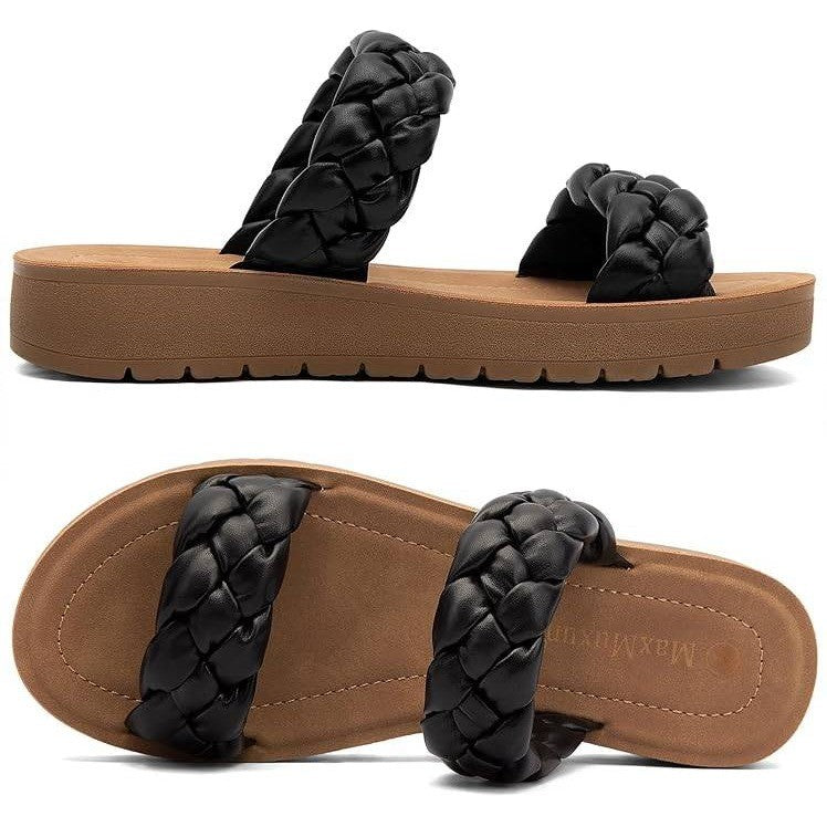 MaxMuxun Women's US 10 Braided Flat Sandals Open Toe Slide Sandals Slip On