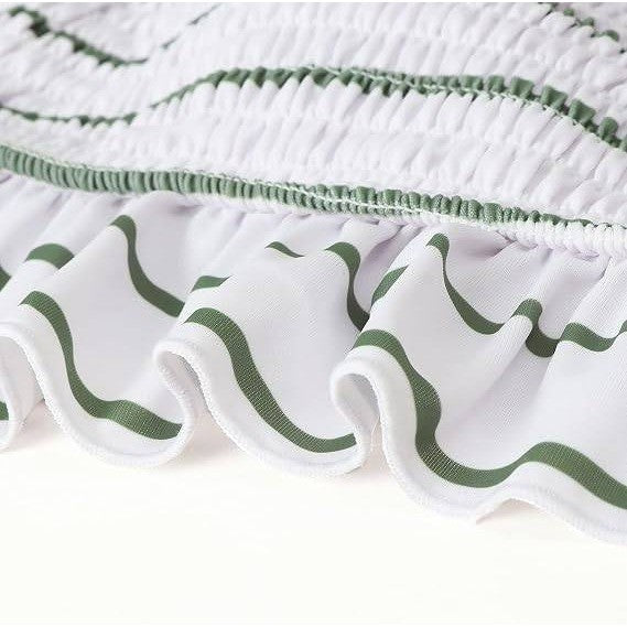 MSRP $44 RXRXCOCO Women's S Green Stripe Shirred Bandeau Bikini Cute Swimsuit