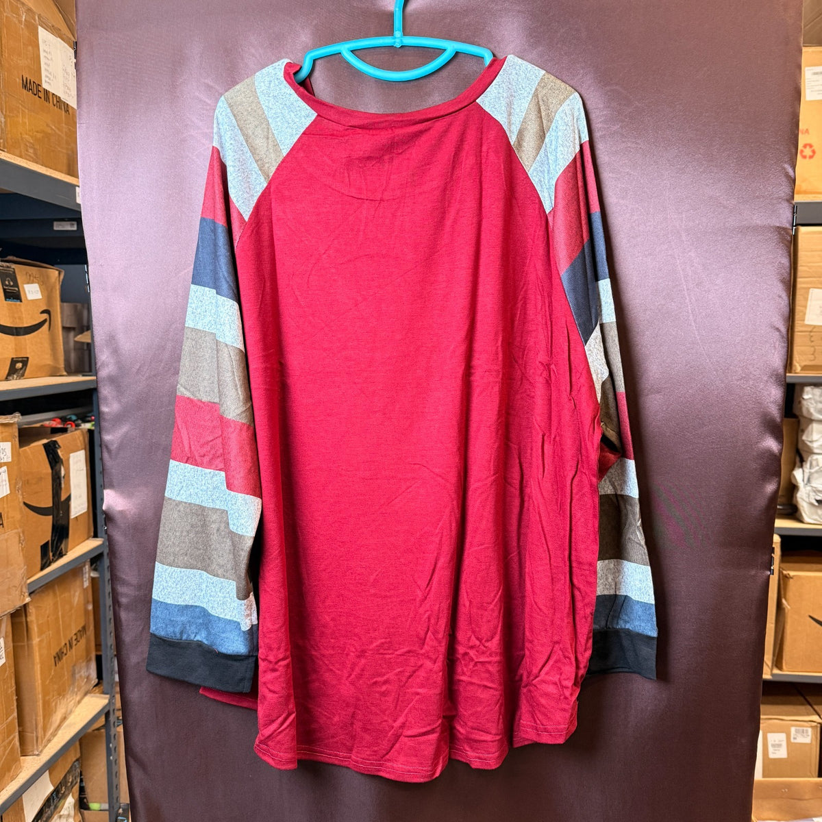 ROSRISS Women's 14W-28W Long Sleeve Tunic Crewneck Colorblock Striped Tee Shirt
