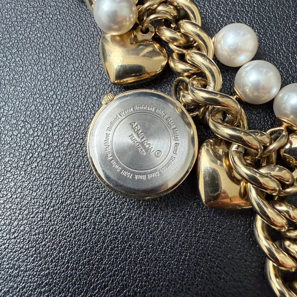MSRP $85 Armitron 75/5578GP Womens Gold Tone Charm Crystal Bracelet Watch New B