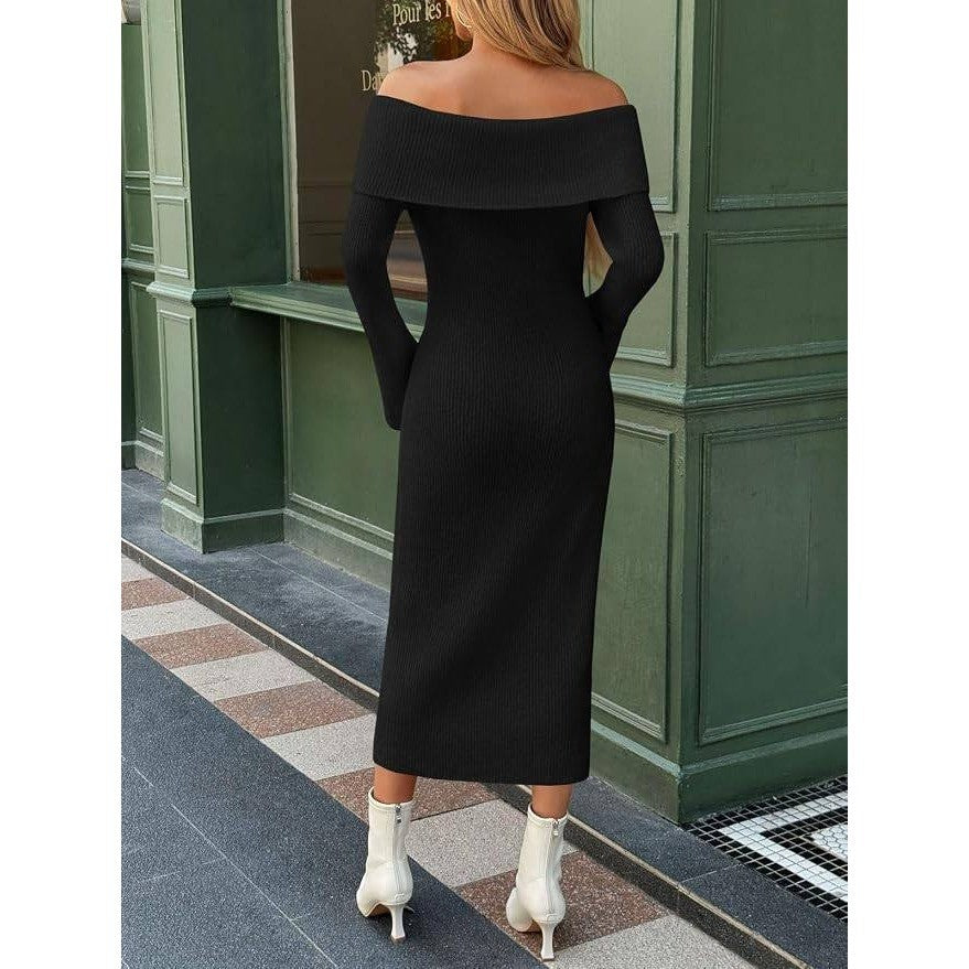 MSRP $50 Saodimallsu Women's S Black Off The Shoulder Maxi Sweater Dress Long