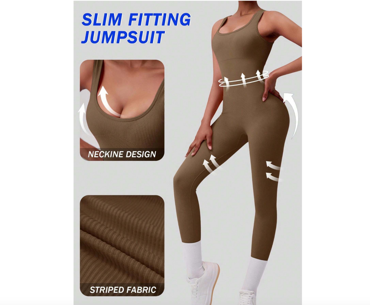 1pc Women's S, XL Seamless Shoulder Strap Jumpsuit Brown, Yoga Fitness Running