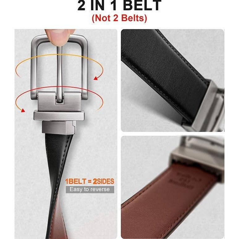 BULLIANT 1pc Men's 28"-30" Adjustable Reversible Belt 1.25"-Cut For Fit-2 Sid