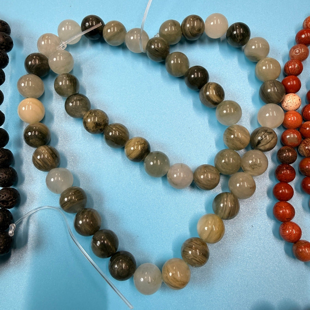 Set of 10 Natural Gemstone Round Beads Strands 15" Sizes 6,8,10 mm 15oz №B15