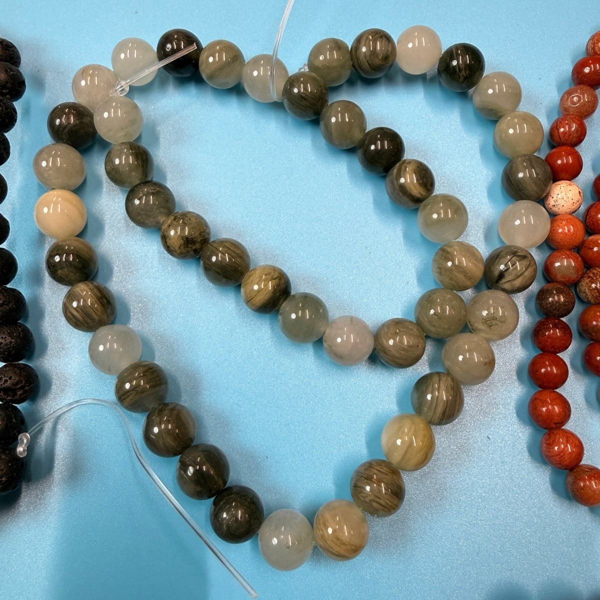 Set of 10 Natural Gemstone Round Beads Strands 15" Sizes 6,8,10 mm 15oz №B15