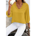 MSRP $18 SHEWIN Women's XL Smocked Neck Top 3/4 Sleeve Loose Fit Shirt Yellow
