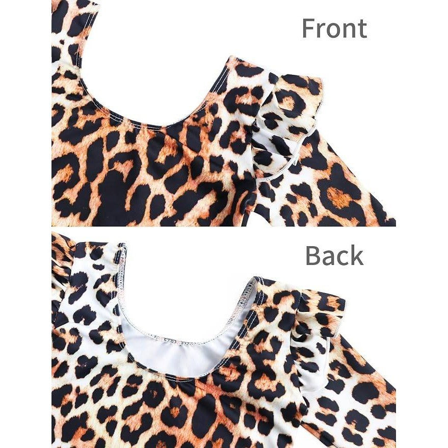 Tziharora Girls 3-4T Black Leopard Long Sleeve Gymnastics Leotard with 3D Ruffle