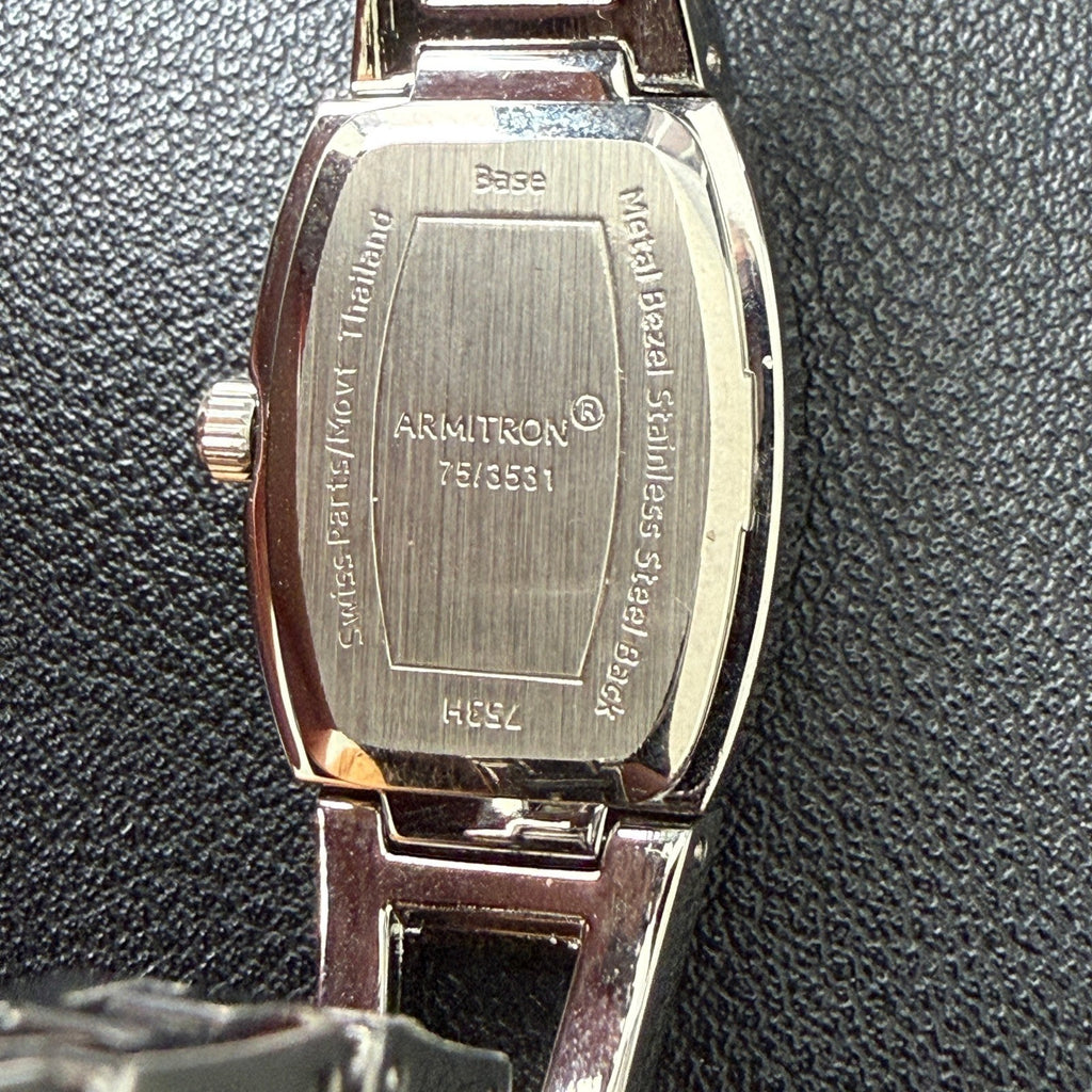 MSRP $65 Armitron 75/3531 Women's Silver Tone Crystal Bangle Watch New Battery