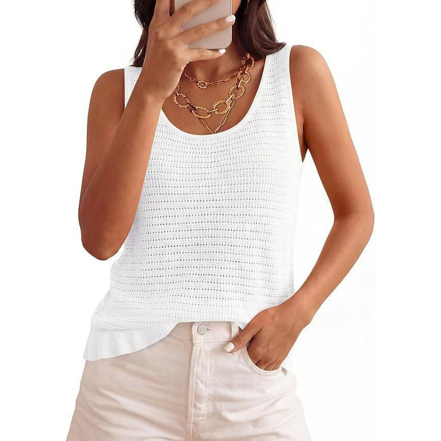 PRETTYGARDEN Women's M Crochet Top Summer Boho Sleeveless Sweater Tank Tops
