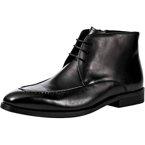 Santimon Men's US 6 Black Leather Casual Lace Up Side Zip Ankle Dress Boots