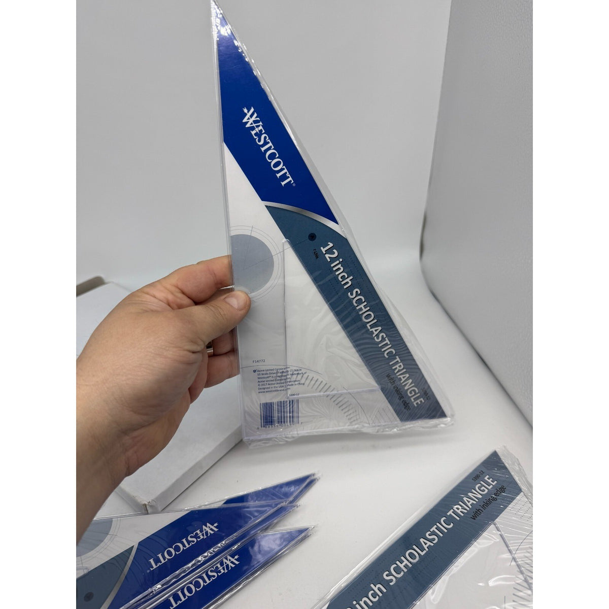 12 Pack Westcott 12" Student Grade Polystyrene Triangle 30 / 60 Degrees Clear (S