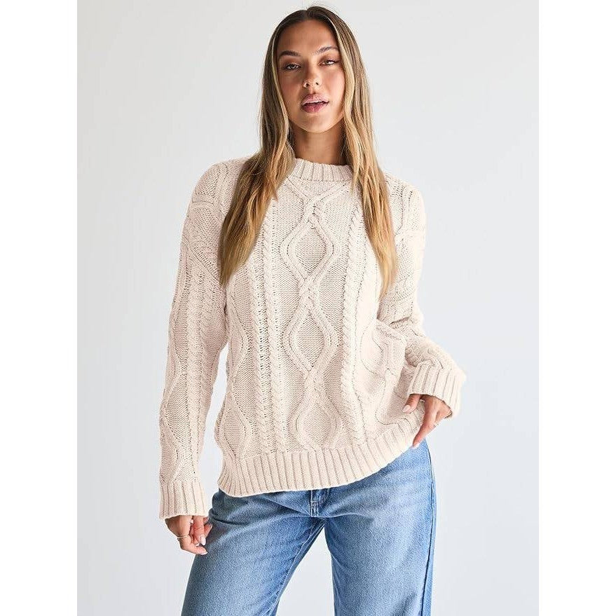 MSRP $45 Trendy Queen Women's L Oversized Cable Knit Crewneck Sweater Pullover