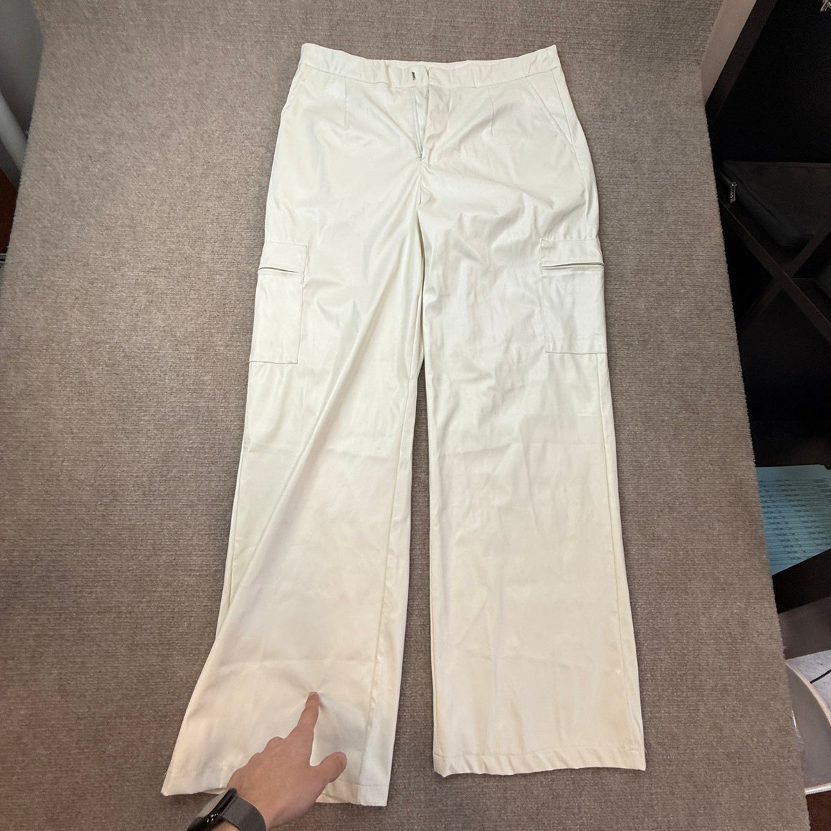 MSRP $72 WOKANSE Women's XL White PU Leather Stretchy 2 Piece Outfit Belted