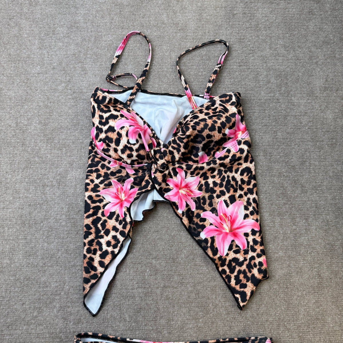 MSRP $35 Verdusa Women's S 2 Piece Leopard Cute Babydoll Tankini Swimsuit
