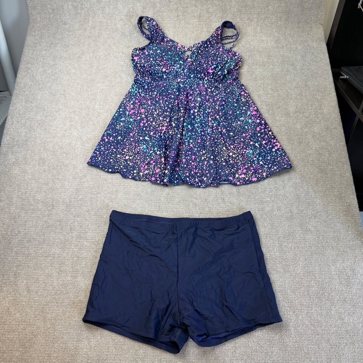 MSRP $47 Aqua Eve Womens 18W Star Whole Sky Tankini w/ Shorts Two Piece Swims