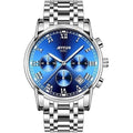 Dofia Xiaoya Aiyishi 9101 Men's Silver Stainless Steel Quartz Watch Blue Dial