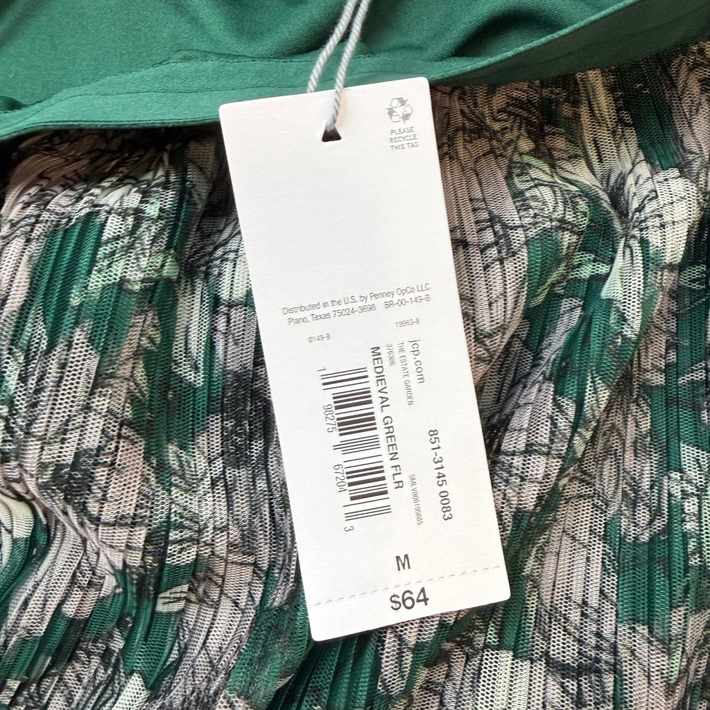 MSRP $64 Liz Claiborne Womens M Medieval Green Floral Pleated Midi Skirt Pull On