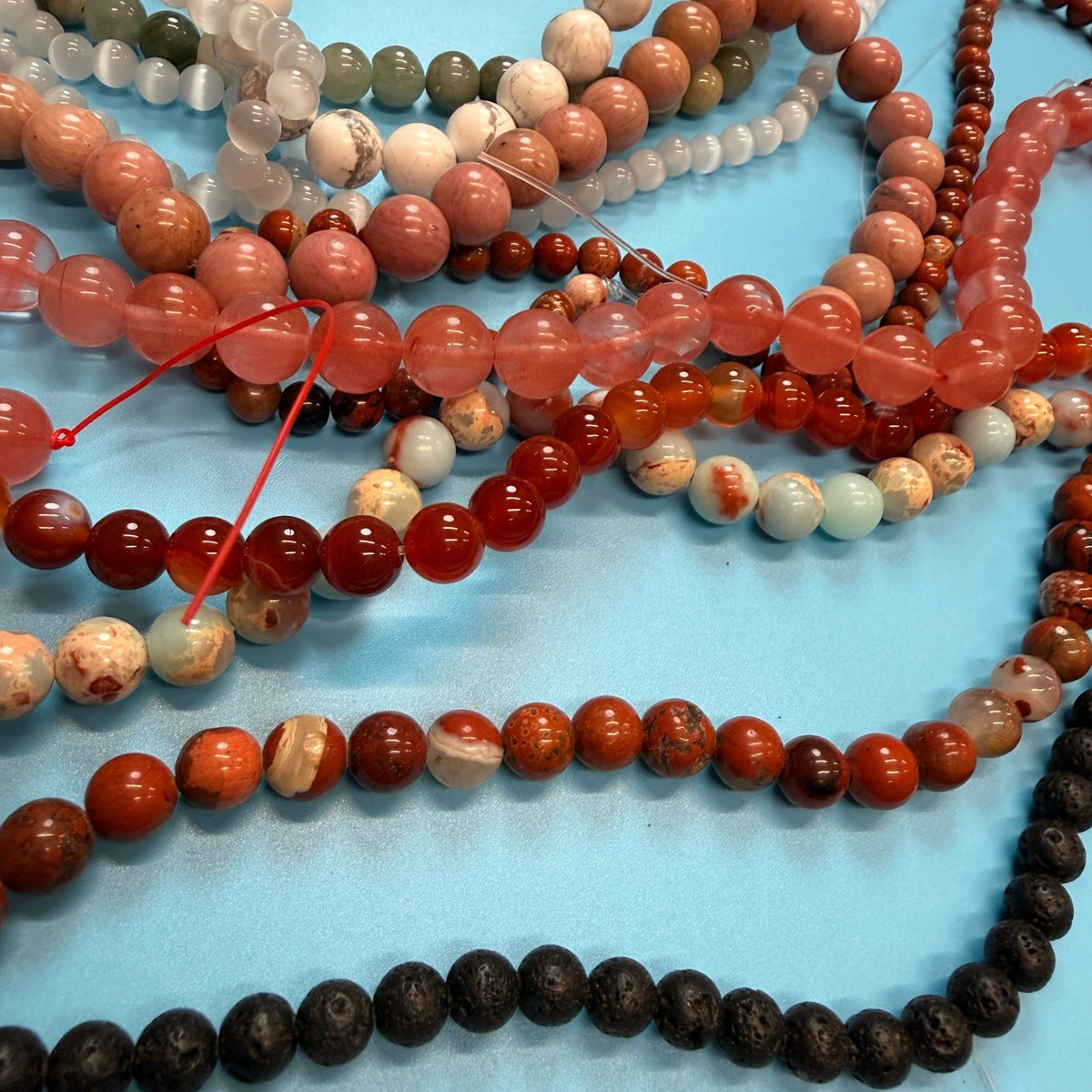 Set of 10 Natural Gemstone Round Beads Strands 15" Sizes 6,8,10 mm 14oz №B16