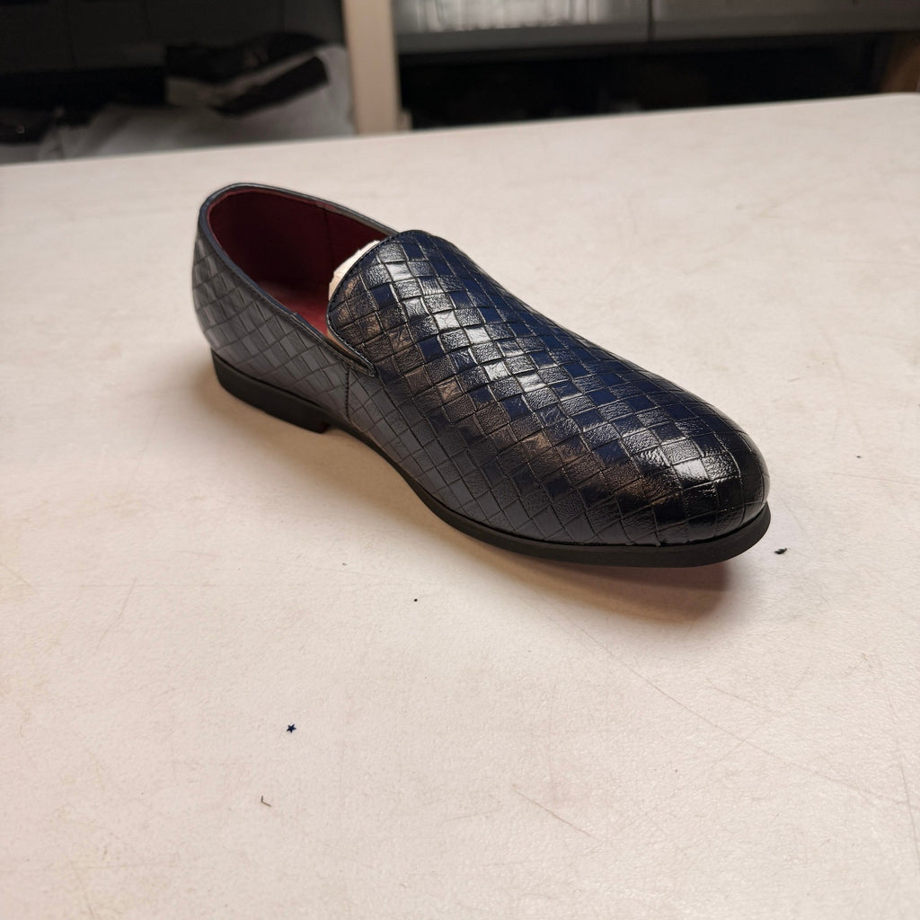 Santimon Men's US 6.5 Blue Woven Moccasin Leather Slip On Smoking Loafers Shoes