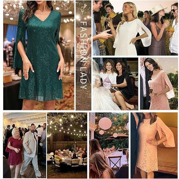 MSRP $90 COOAN Women's XL Wedding Guest Cocktail Formal Dress Lace Sequin Pro
