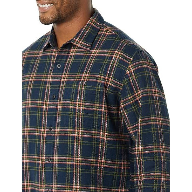Amazon Essentials Men's L Dark Navy Plaid Regular Fit Long Sleeve Flannel Shirt