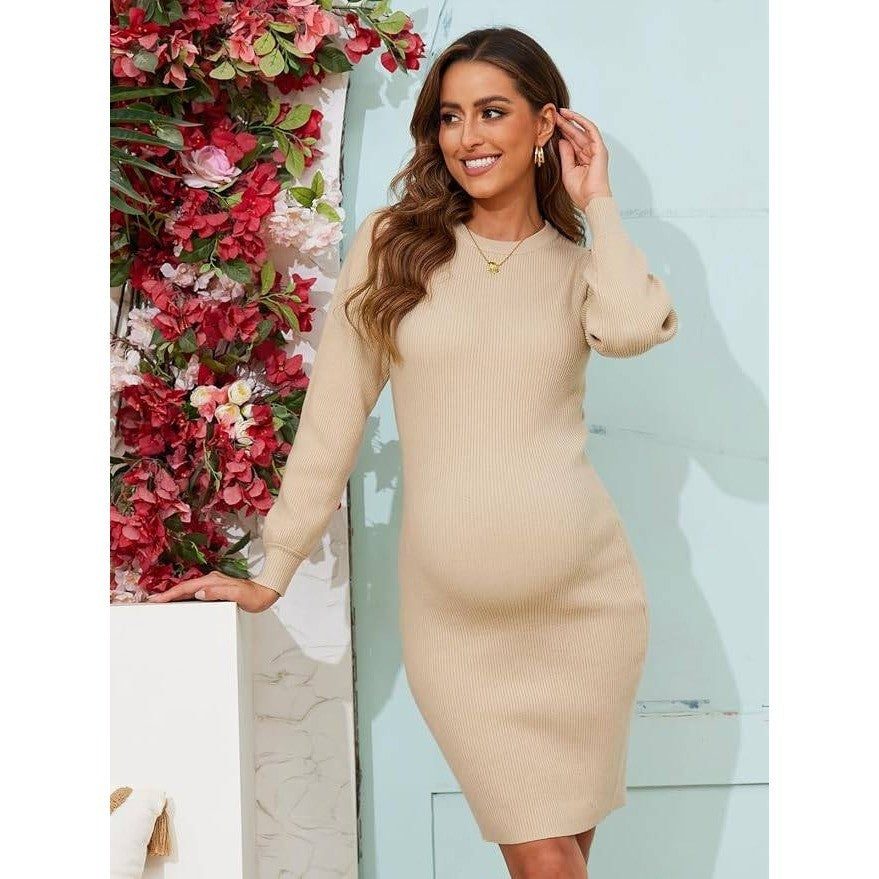 MSRP $36 Ecavus Women's L Maternity Sweater Dress Long Bishop Sleeves Knit Pull