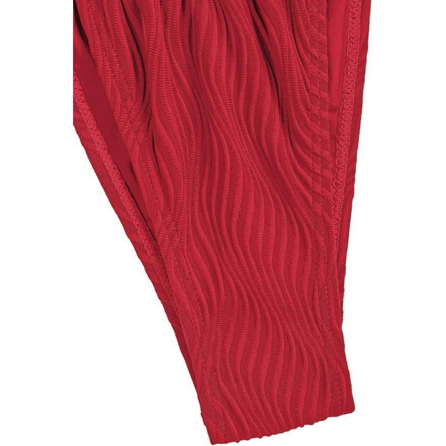 MSRP $46 seamoly Women's XS Red Bikini Set Ribbed Beaded Adjustable Spaghetti
