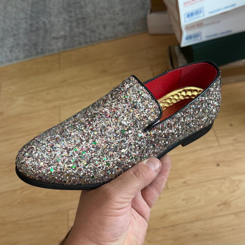 Santimon Men's US 7 Pink Glitter Slip On Loafers Sequin Dress Shoes