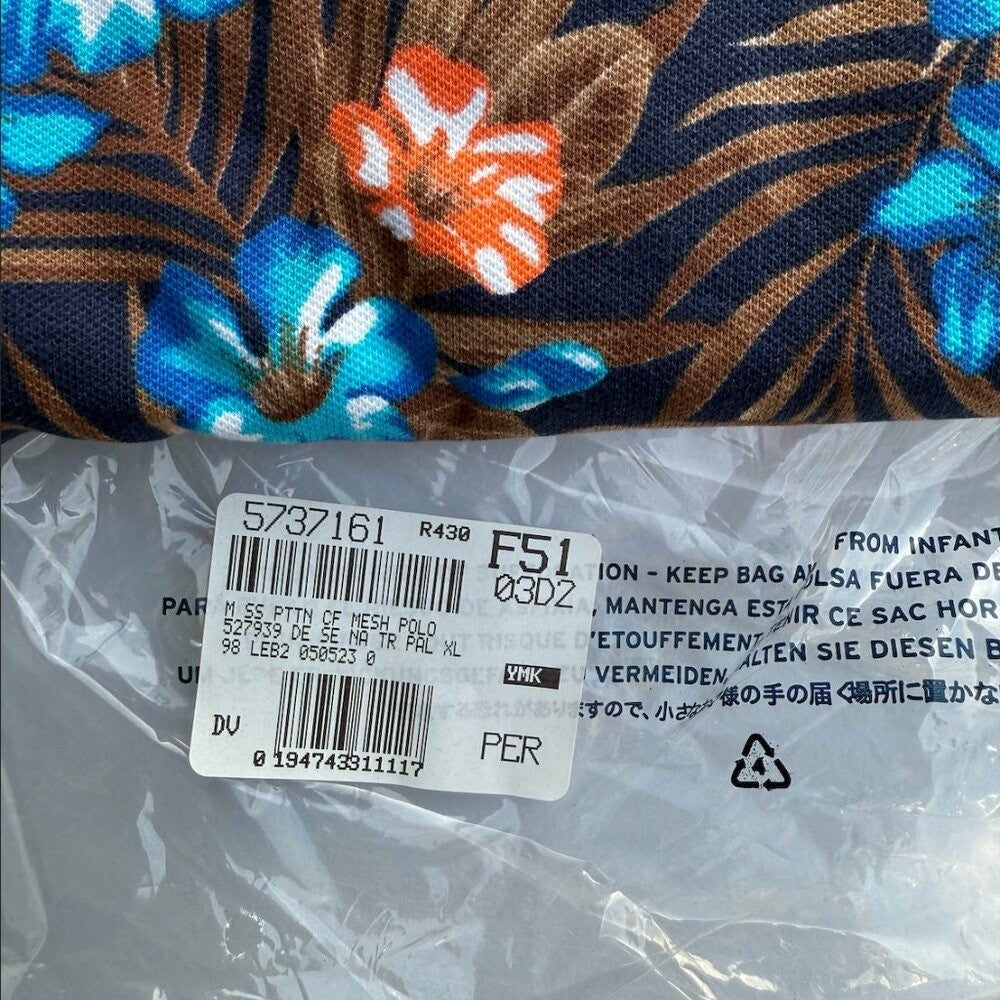 Set of 2 Lands End Polo Men's XL 46-48 Floral Striped Short Sleeve Cotton Shirt