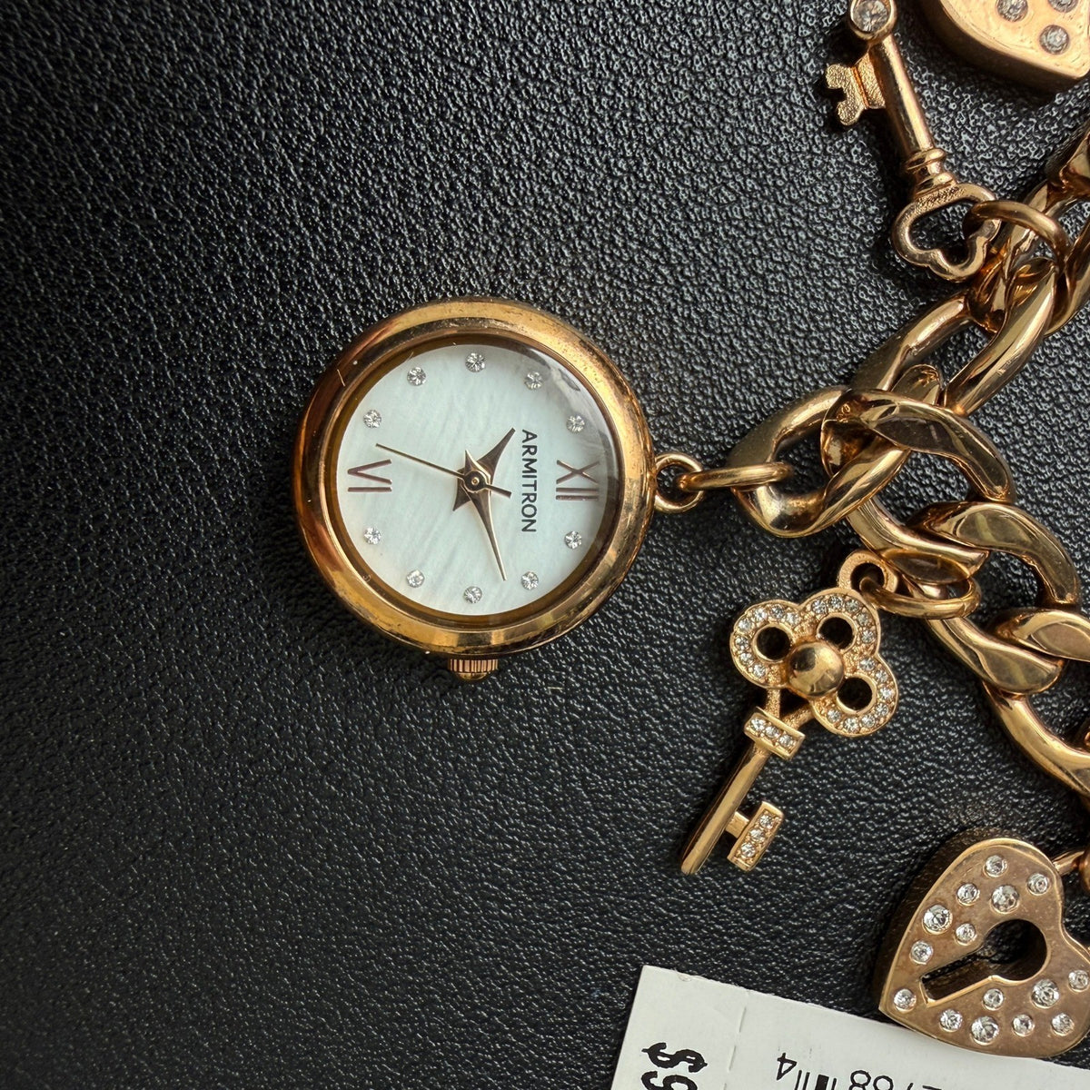 MSRP $90 Armitron Women's 75/5620RG Rose Gold Key & Lock Charm Watch New Batte