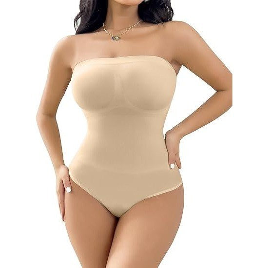 MSRP $26 SheBuddy Women's M Nude Strapless Shapewear Bodysuit Tummy Contr