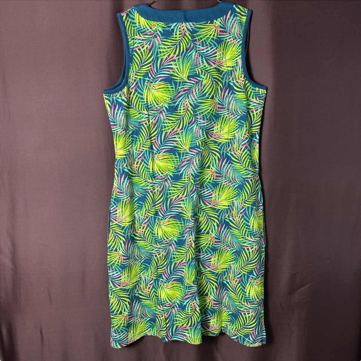 Lands' End Women's S Baltic Teal Palm V Neck Sleeveless Swim Cover-up Dress Knee