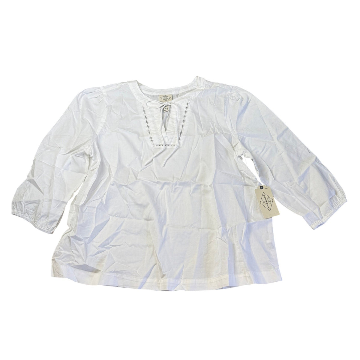 MSRP $38 St. John's Bay Womens L Petite White V Neck 3/4 Sleeve Blouse Top