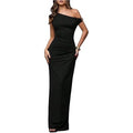 MSRP $65 Verdusa Women's M Black Off The Shoulder Maxi Dress Asymmetrical Ruch