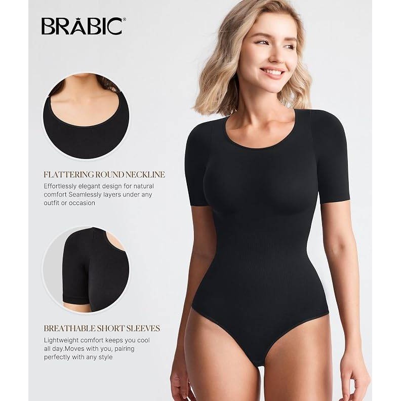 MSRP $26 BRABIC Women's M Black Bodysuit Shapewear Tummy Control Seamless Body