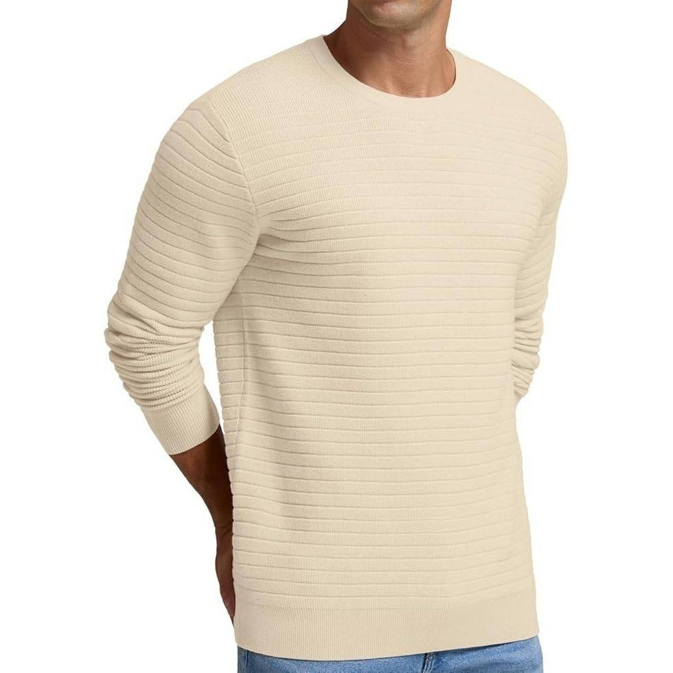 New NUOKESASI Men's Beige Sz S Long Sleeve Soft Knitted Sweaters Crewneck Pullo