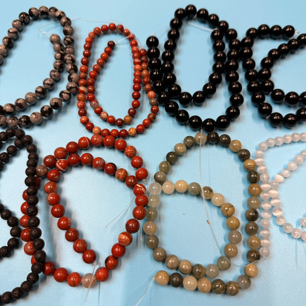Set of 10 Natural Gemstone Round Beads Strands 15" Sizes 6,8,10 mm 14oz №B18
