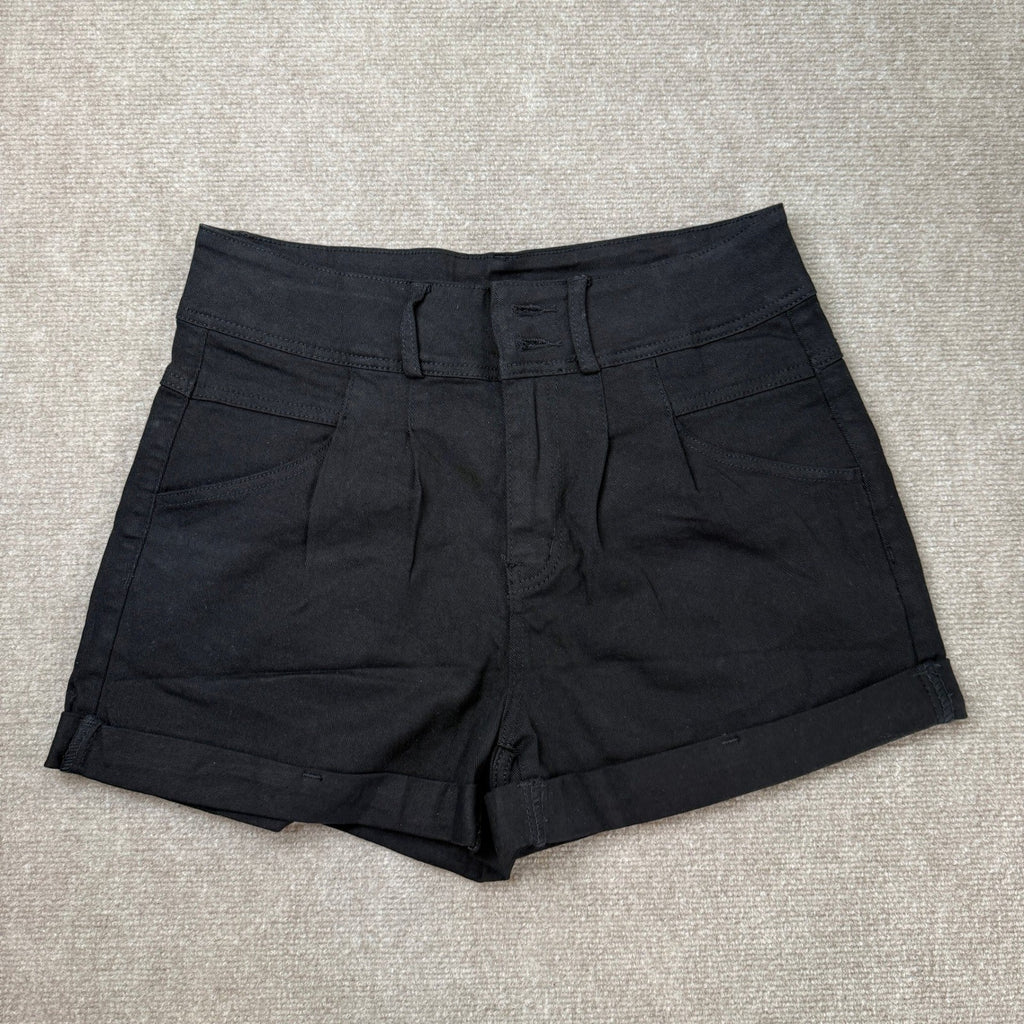 MSRP $39 Hilltichu Womens L Black Relaxed Fit Casual High Waist Denim Shorts