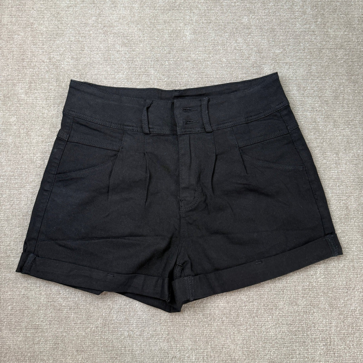 MSRP $39 Hilltichu Womens L Black Relaxed Fit Casual High Waist Denim Shorts