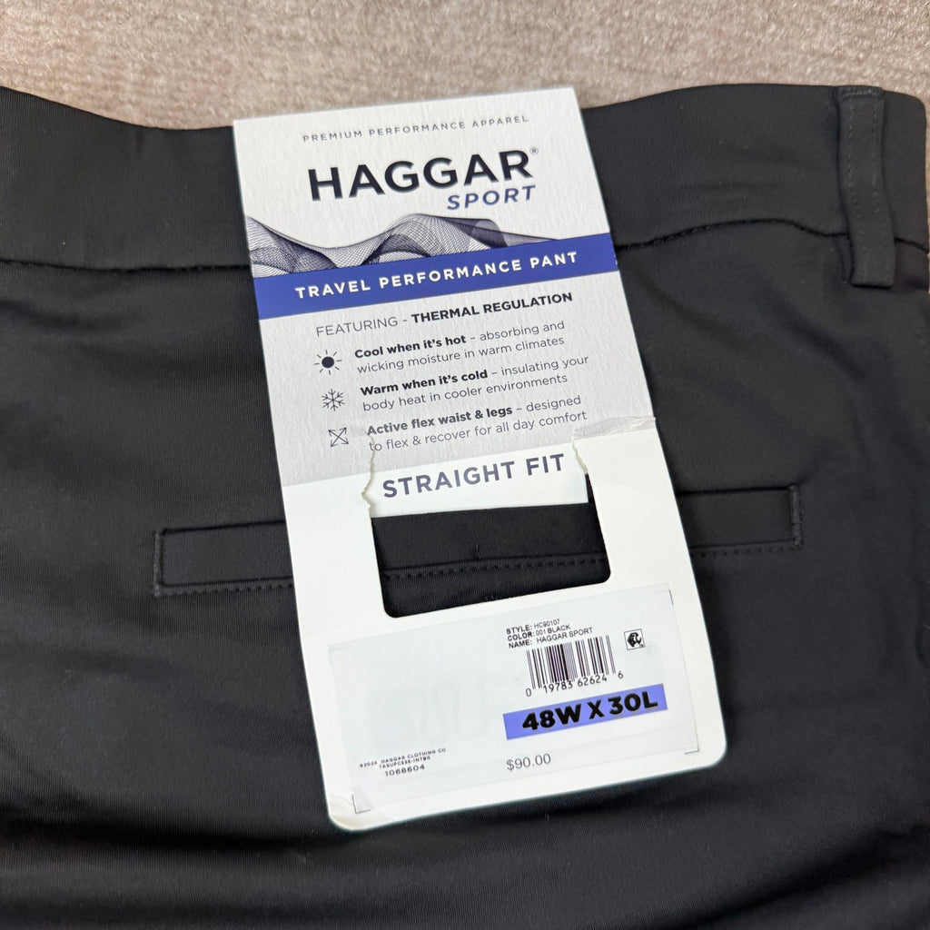 MSRP $90 Haggar HC90107 Sport Men's 48x30 Black Travel Performance Pants Straigh