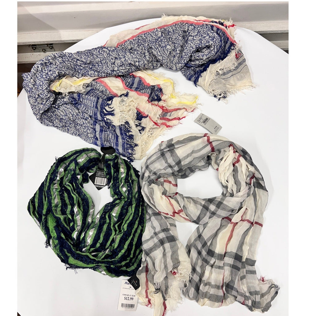 NWT MSRP $16 Set of 3 Women's Multicolor Fashion Soft Scarves Plaid Strip