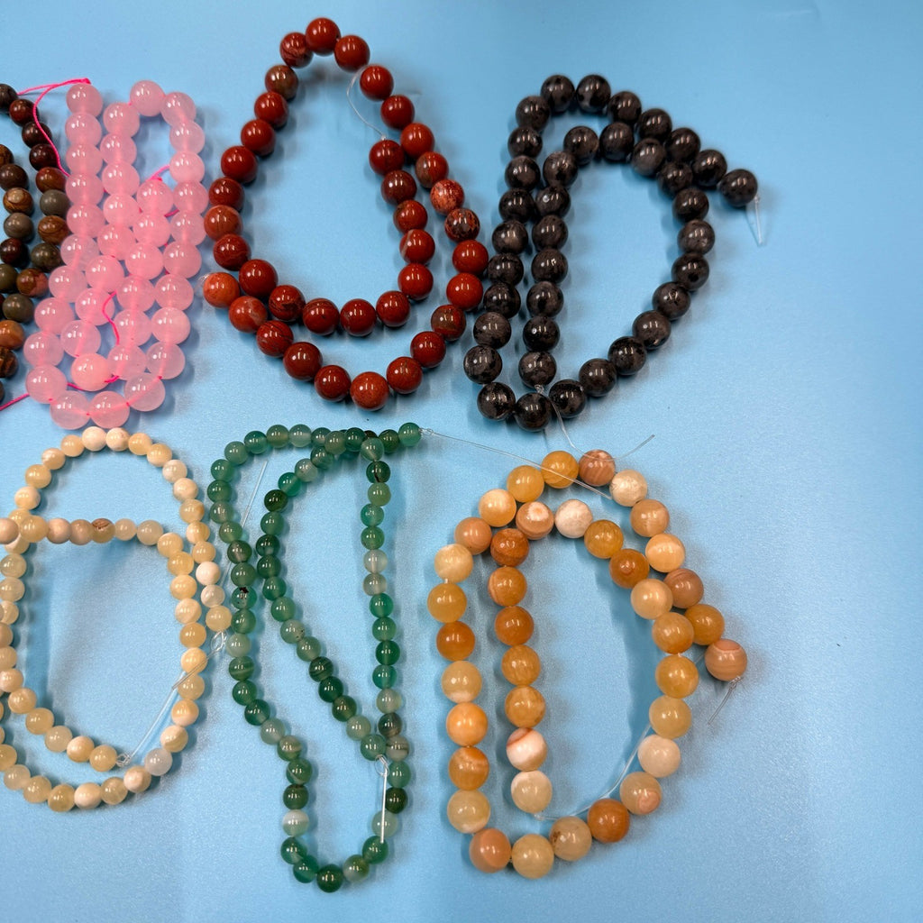 Set of 10 Natural Gemstone Round Beads Strands 15" Sizes 6,8,10 mm 14oz №B4