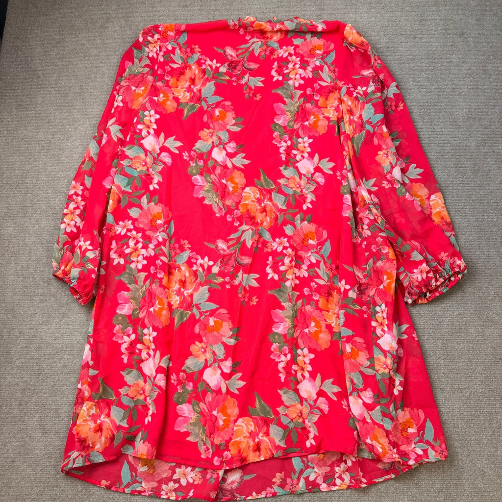 MSRP $89 Jessica Howard Womens L Floral Split Tie Neck Long Sleeve Shift Dress
