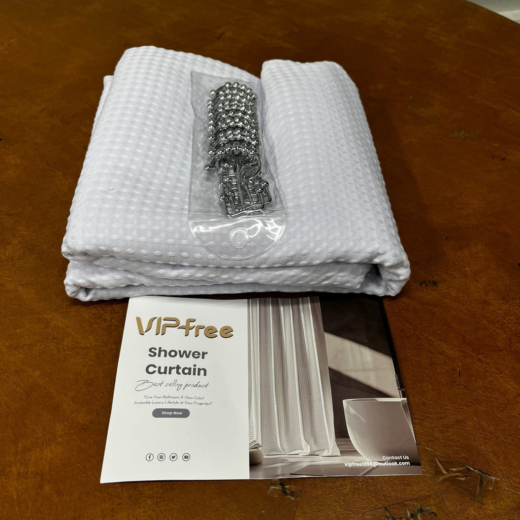 Vipfree 3 in 1 Shower Curtain Set White 72" x 72" (3 Panels), Waffle Shower