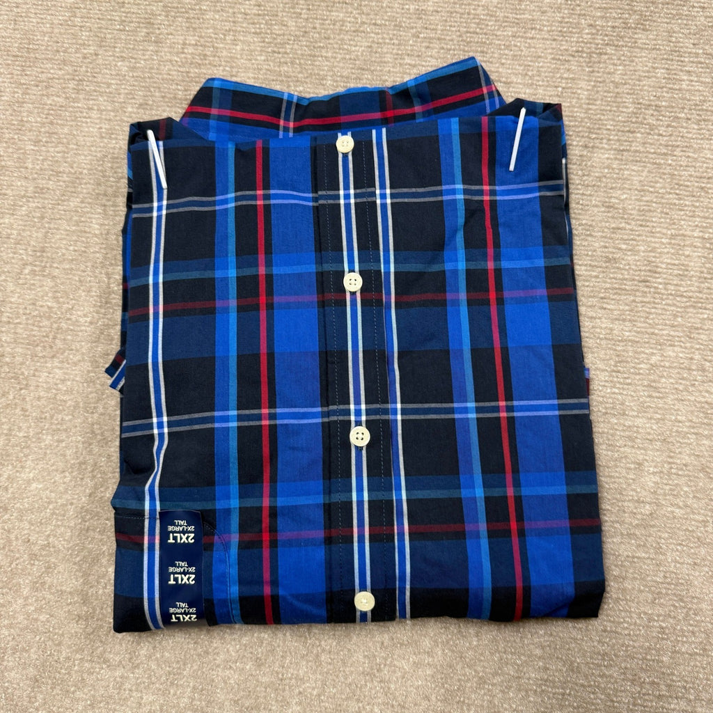 MSRP $58 U.S. Polo Assn. Mens 2XL Tall Classic Navy Plaid Button-Down Shirt Long