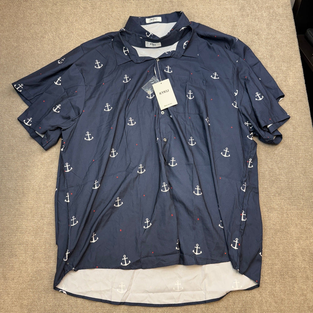 Lot of 2 MSRP $26 KYKU Men's 3XL Anchor Blue Hawaiian Shirt Short Sleeve Button