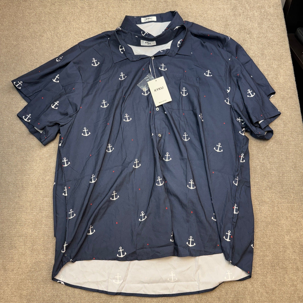 Lot of 2 MSRP $26 KYKU Men's 3XL Anchor Blue Hawaiian Shirt Short Sleeve Button