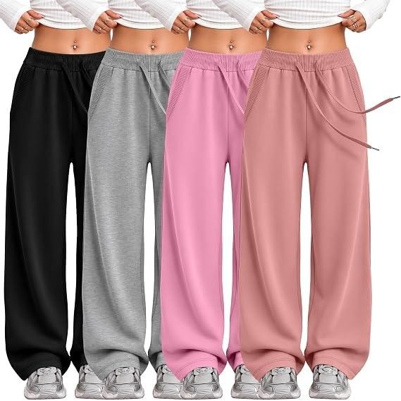MSRP $70 LessonZoo 4 Pack Girls XL Wide Leg Sweatpants w/ Pockets Baggy Drawst
