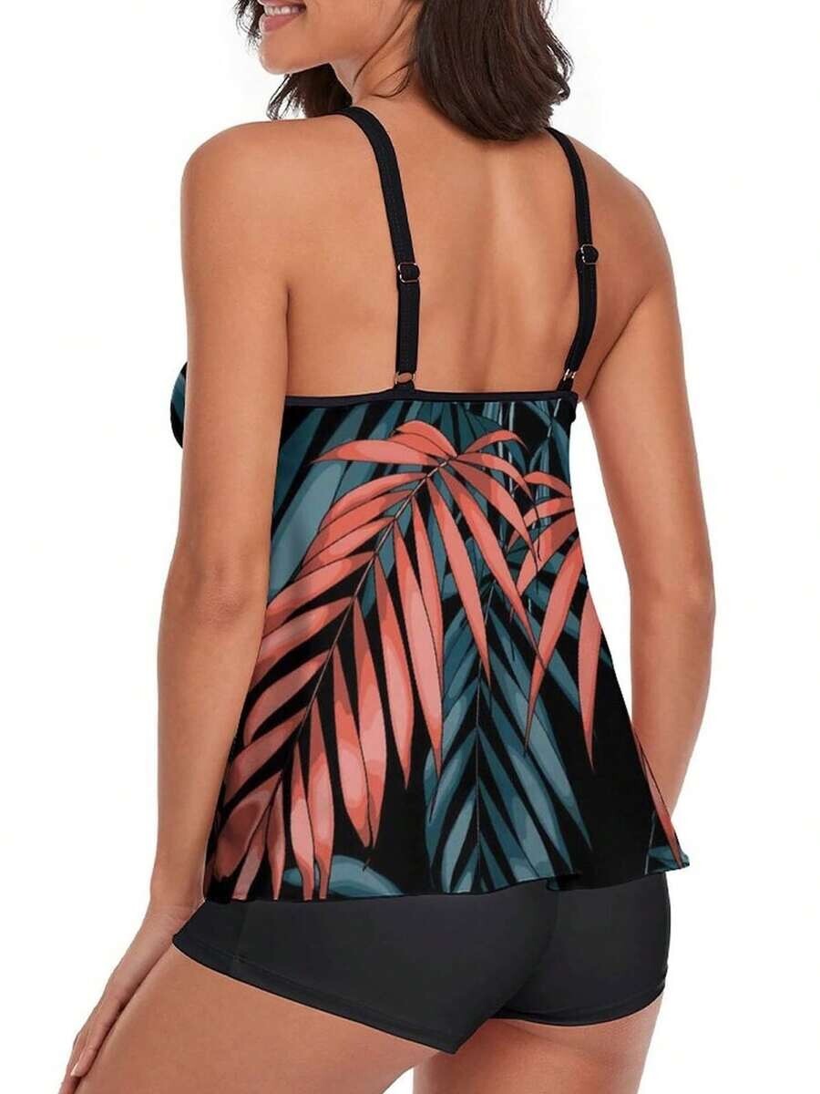 Women's XXL Swim Wear Outfits, Pattern Printed/Gradient Color Backless Sling Top