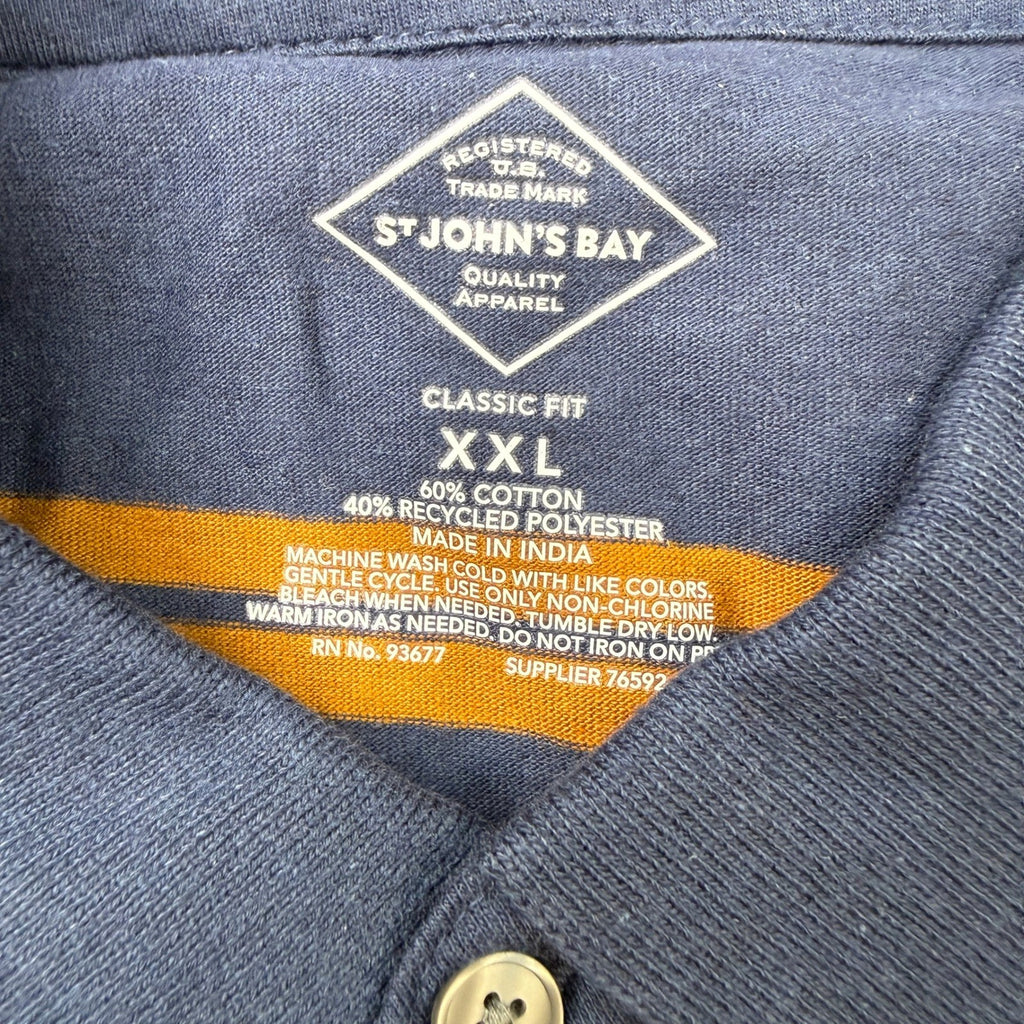 MSRP $28 St. John's Bay Mens XXL Navy Stripe Classic Fit Long Sleeve Polo Shir